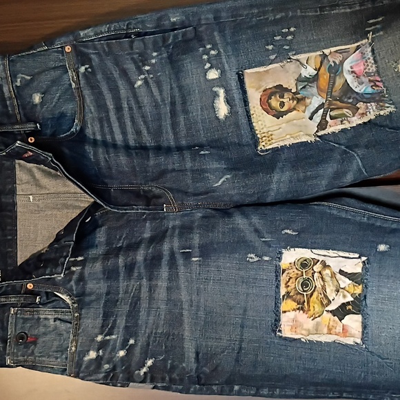 Women's Jeans Dark Blue Boyfriend Upcycled Patchwork, GSTAR. SALE - Picture 5 of 9